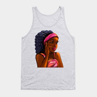 Afro queen in pink headband ii- Mahagony brown skin girl with thick glorious afro dreadlocks in her hair Tank Top